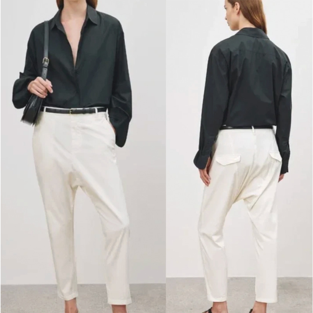 Nili Lotan 2 Slouchy Paris Pants $345 Drop Crotch Cotton Cropped White EUC - Picture 9 of 10